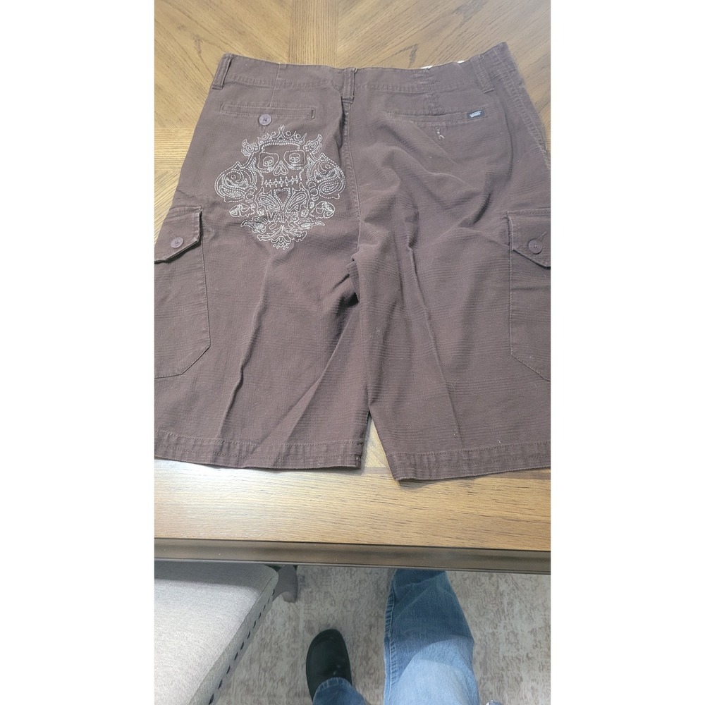 Vans Mens 34 Brown Cargo Shorts Skull Paisley Embroidery Ripstop Skater Utility - Picture 3 of 9